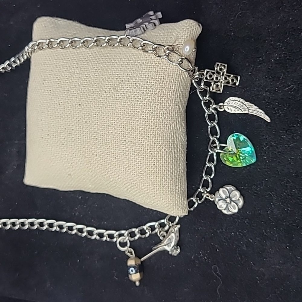 Charm Necklace Silver Tone Heart Pearl Cross Bird Angel Wing Flower Lion Fashion - Picture 3 of 7